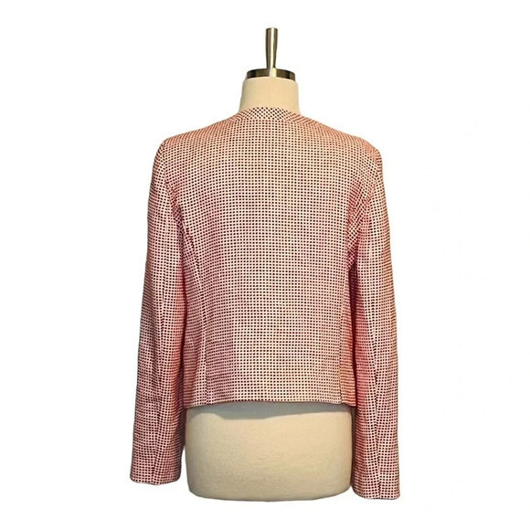 HALOGEN PINK WHITE CHECKED CROPPED ZIP UP BLAZER LINED POCKETS WOMEN SIZE MEDIUM - Picture 6 of 11